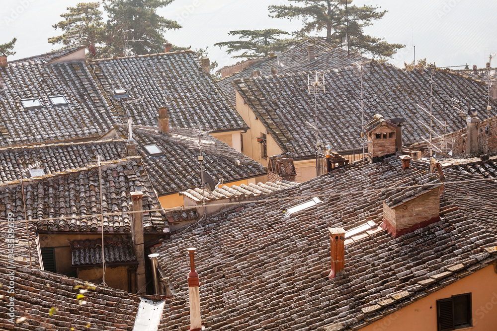 view of tiled roofs of old town in Tuscany, Italy. view of tiled roofs of old town in Tuscany, Italy.