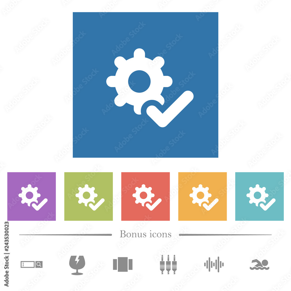 Settings ok flat white icons in square backgrounds Settings ok flat white icons in square backgrounds