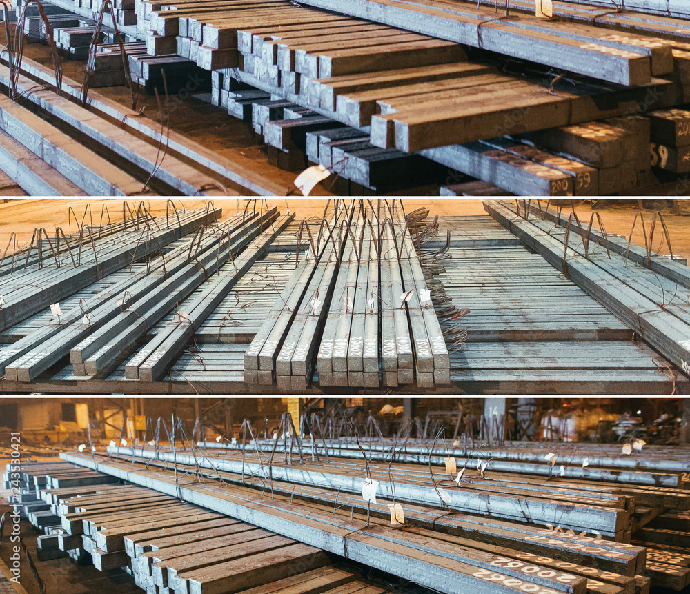 Warehouse metal blank. Electroplating plant for the metal. Collage of pictures. Warehouse metal blank. Electroplating plant for the metal. Collage of pictures.