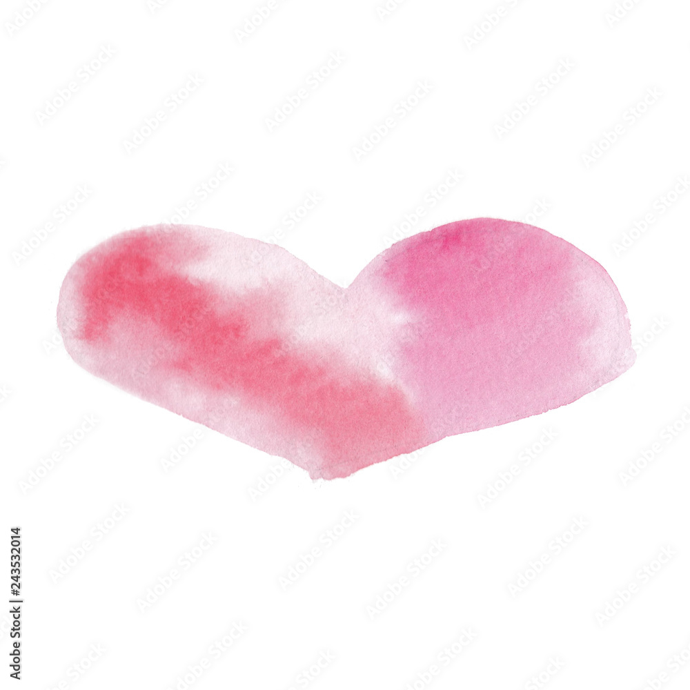Obraz premium Big pink red watercolor heart, hand drawn, isolated on white background