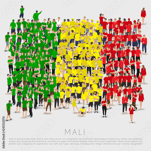 Crowd of people in shape of Mali flag : Vector Illustration