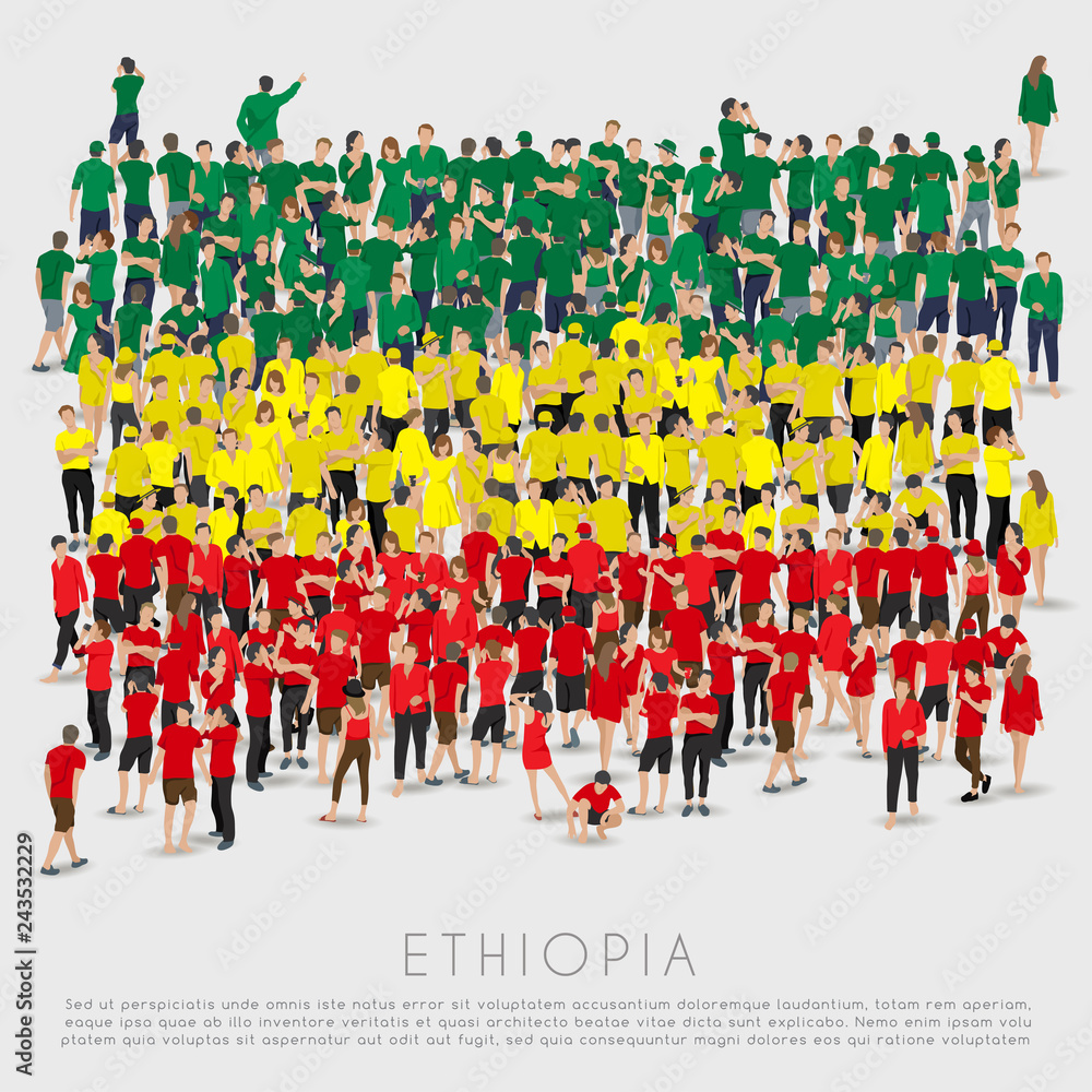 Naklejka premium Crowd of people in shape of Ethiopia flag : Vector Illustration