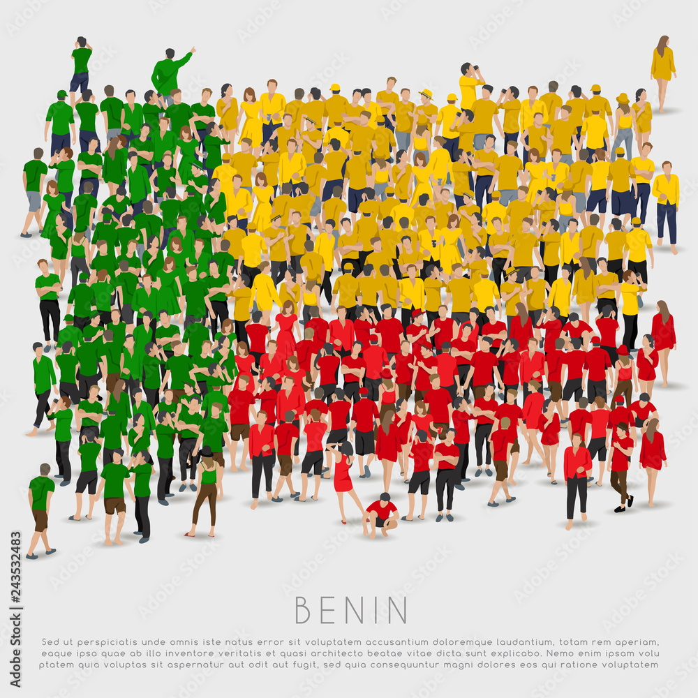 Naklejka premium Crowd of people in shape of Benin flag : Vector Illustration