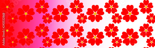 St-Valentin, bandeau fond degradé, cœurs roses en forme de pétales de fleurs