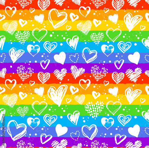 hand drawn Valentine grunge hearts pattern