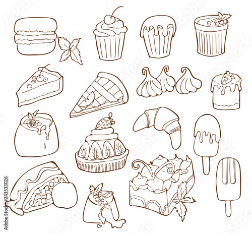 Simple Set of Dessert Related Vector Line Icons. Isolated cartoon illustration.