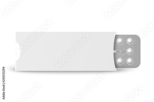 Vector Realistic Packaging of Birth Control Pills in Blister Closeup Isolated. Contraceptive Pill, Hormonal pills. Design Template of Birth Control Pills for Mockup. Planning Pregnancy. Top View