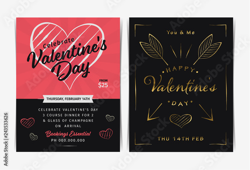 Set of Valentine's day invitation flyers template. Vector illustration.