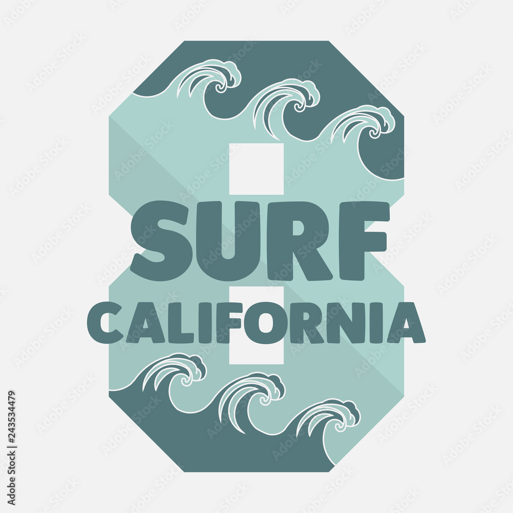 Fototapeta premium t-shirt surfing california, graphic print design, surfers print