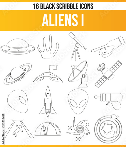 Scribble Black Icon Set Aliens I