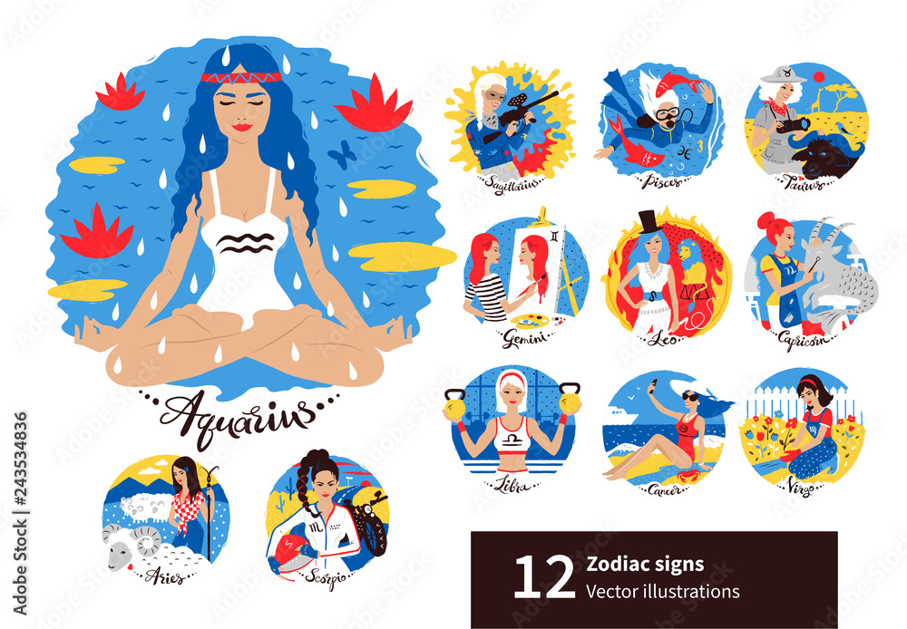 Zodiac Signs illustrations with female characters