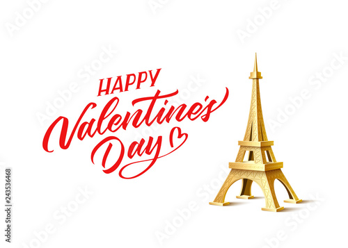 Vector valentines day eiffel tower and calligraphy