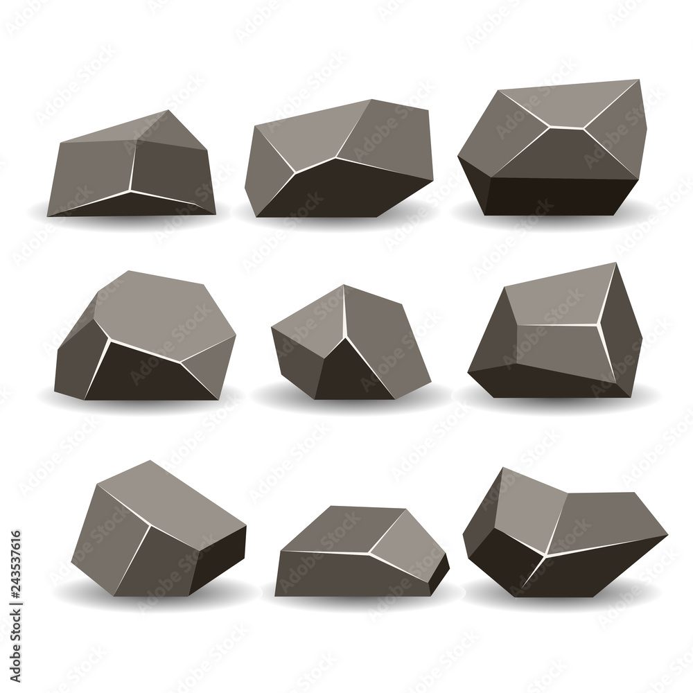 Rock stone, isometric view, set 3d Rock stone, isometric view, set 3d