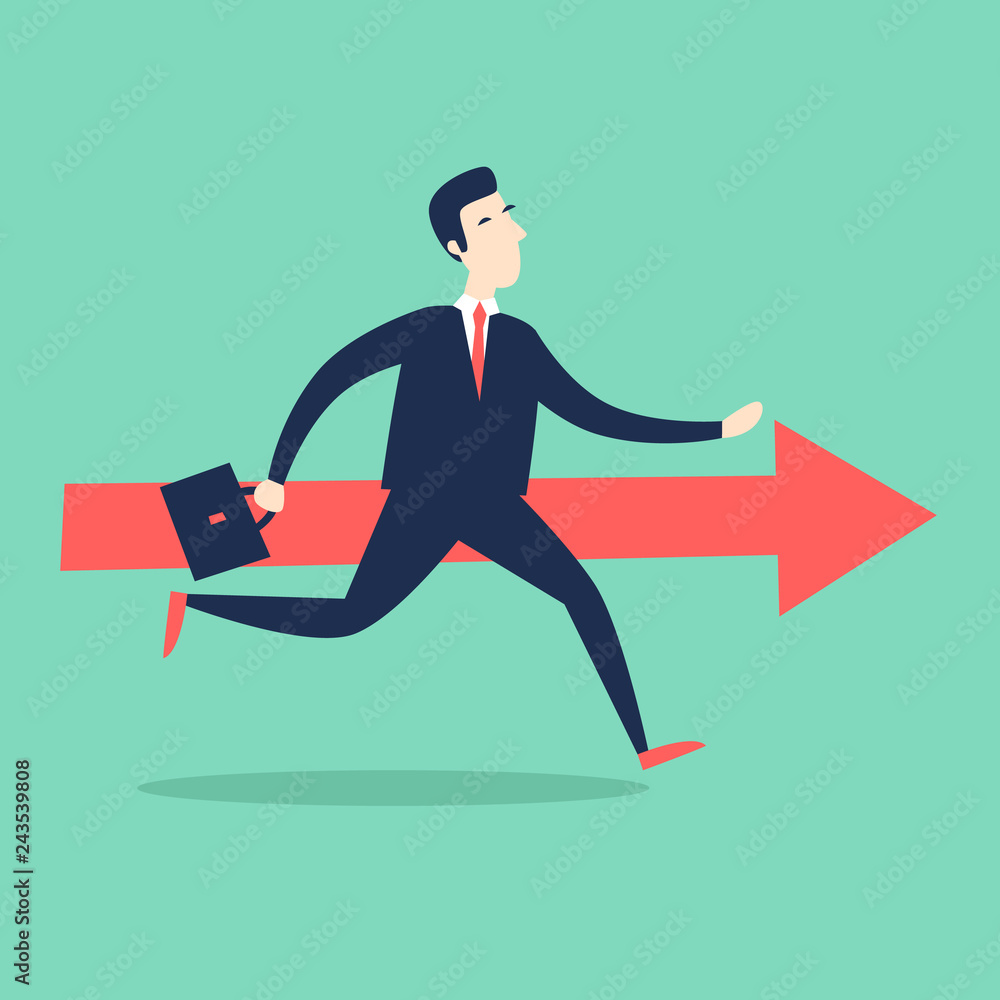 Obraz premium Businessman running forward. Flat style vector illustration.