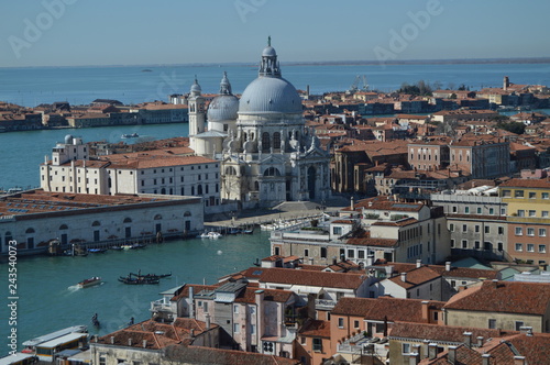 Aerial Views From The Bell Tower Campanille Of The Health Basilica Of Venice. Travel, Holidays, Architecture. March 27, 2015. Venice, Region Of Veneto, Italy. © Raul H