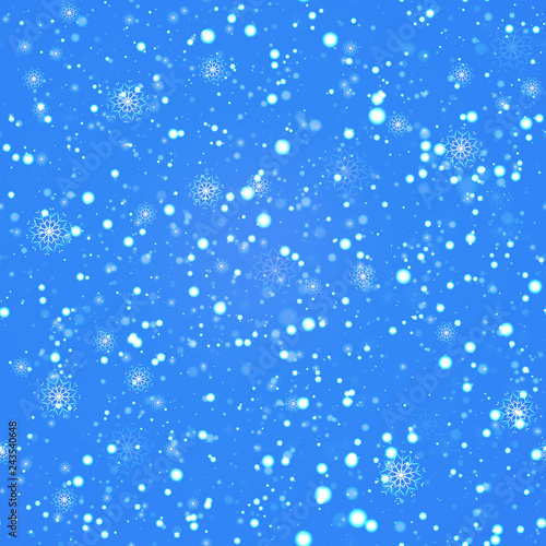 Winter repeated background. Snowfalling seamless pattern. Vector illustration. Beautiful snowflakes background. fairy wallpaper. For holidays, Christmas, New Year designs, textile, fabric, wrapp paper