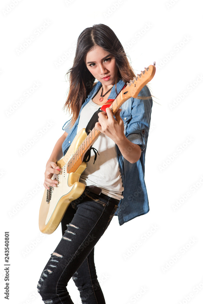Young and beautiful rock girl playing the electric guitar Stock-Foto |  Adobe Stock
