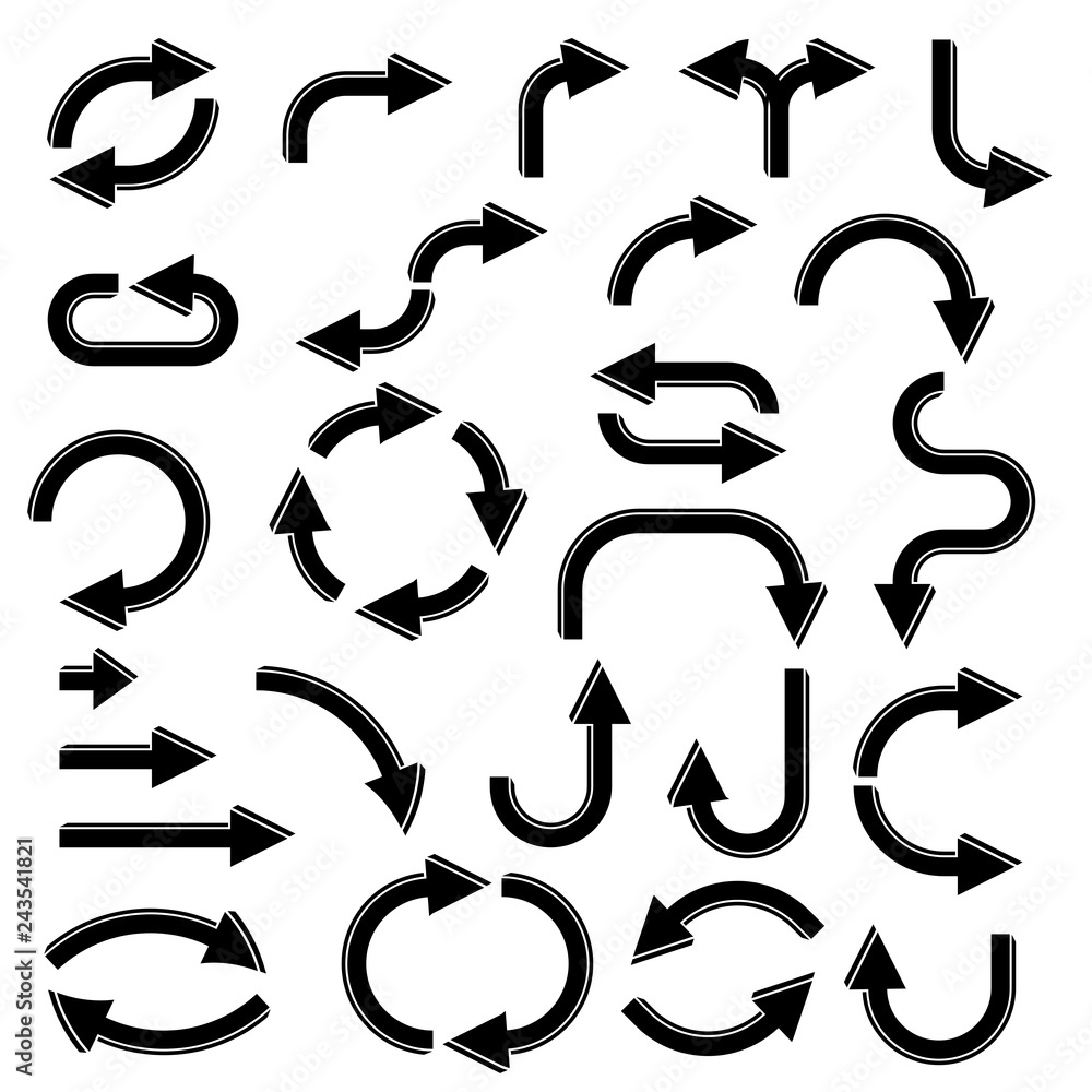 Arrows. Direction markers. Black bold icons Arrows. Direction markers. Black bold icons