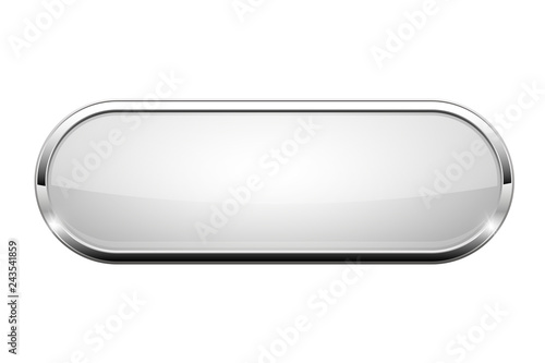 White glass button. Shiny oval 3d web icon