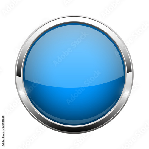 Blue glass button. Shiny round 3d web icon