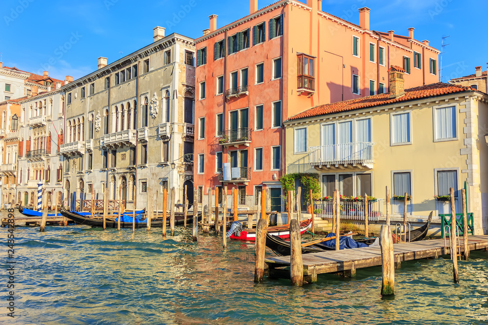 Obraz premium Venice piers for gondolas in the Grand Canal, Italy
