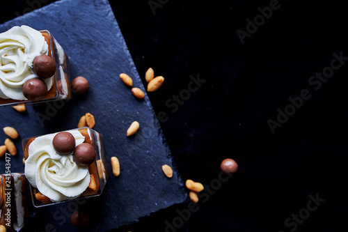 cake on a black background