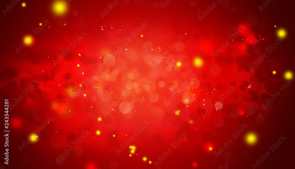 Red and yellow bokeh blur shining lights abstract background