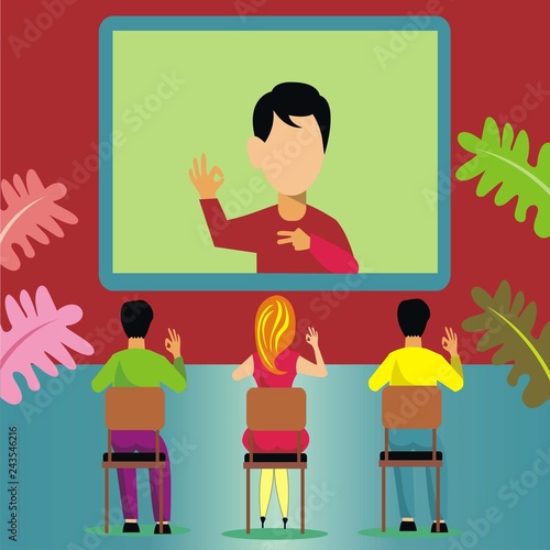 learn sign language with the deaf people on wide screen