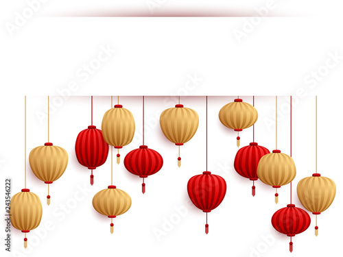 Chinese lanterns New Year card template.