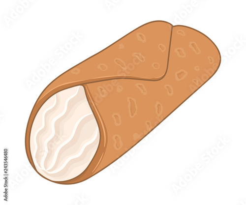 Cannoli - traditional sweet italian (sicilian) pastry with creamy filling. Italian cuisine. Vector hand drawn illustration.