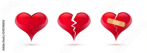 Obraz na płótnie Broken hearts vector set of 3d realistic icons and symbols. Isolated in white background. Vector illustration w salonie