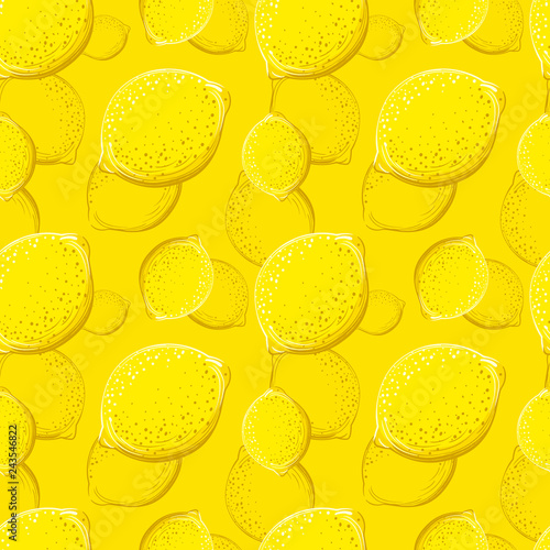 Lemon seamless pattern. Colorful sketch lemons. Citrus fruit background. Elements for menu, greeting cards, wrapping paper, cosmetics packaging, posters etc