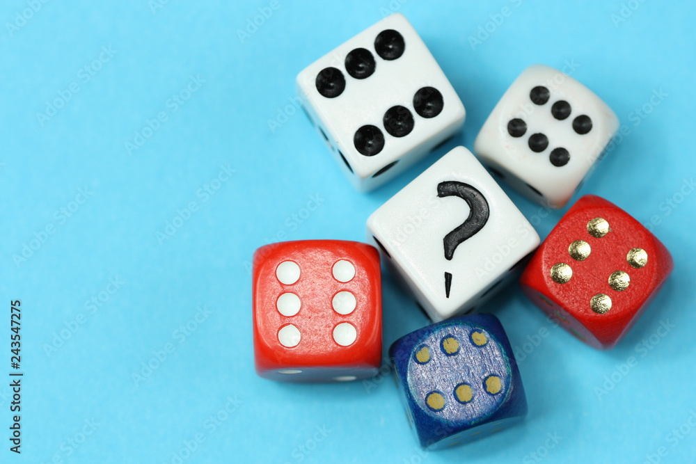 Different dices and question mark. Different dices and question mark.