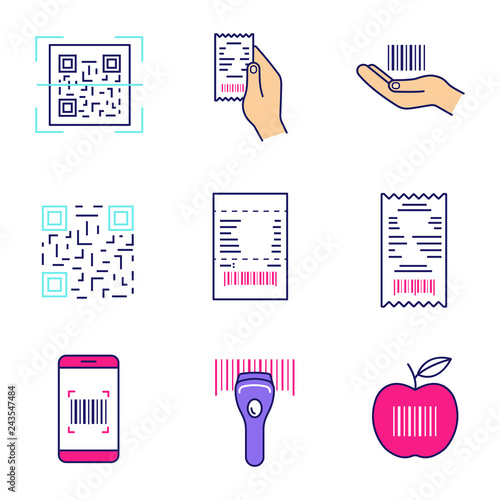 Brcodes color icons set