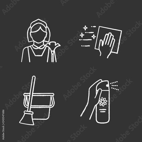 Cleaning service chalk icons set