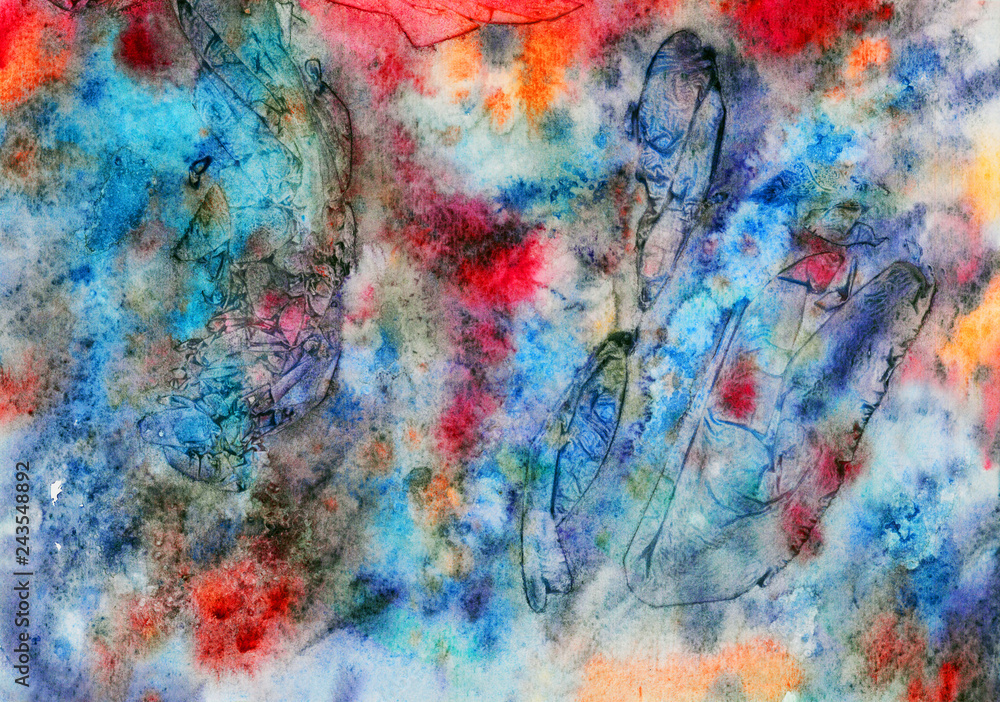 Abstract artistic hand painted watercolo, blue color palette