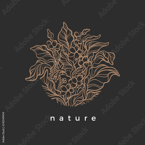 Vector nature symbol in circle. Organic round frame