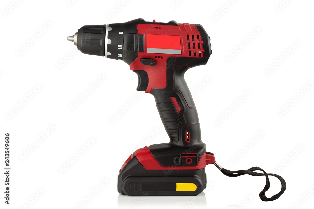 cordless drill, screwdriver on white background