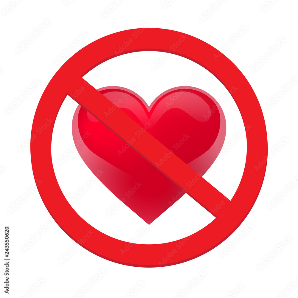 Ban love heart. Symbol of forbidden and stop love. Vector illustration - Vector Ban love heart. Symbol of forbidden and stop love. Vector illustration - Vector