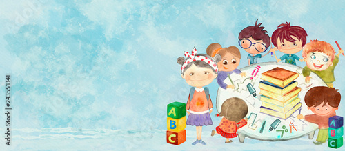 Watercolor school children....