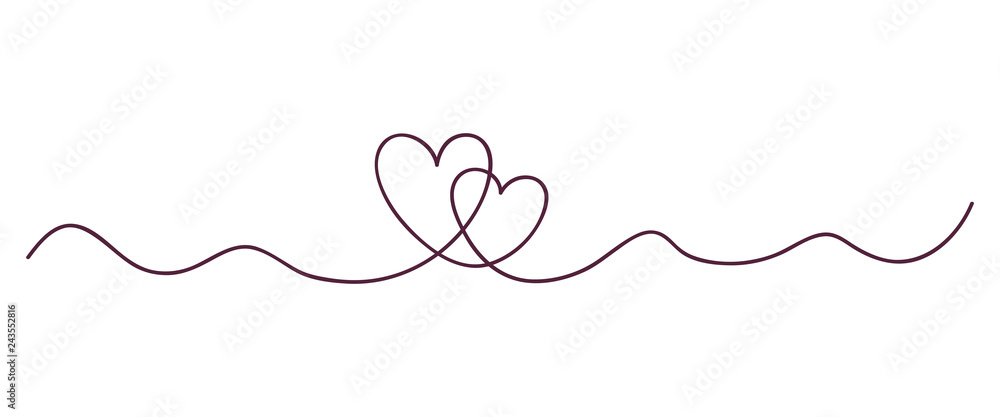 Obraz Ciągłe rysowanie linii. Para serc symbolizuje miłość. Abstrakcjonistyczni serca kobieta i mężczyzna. Ilustracji wektorowych