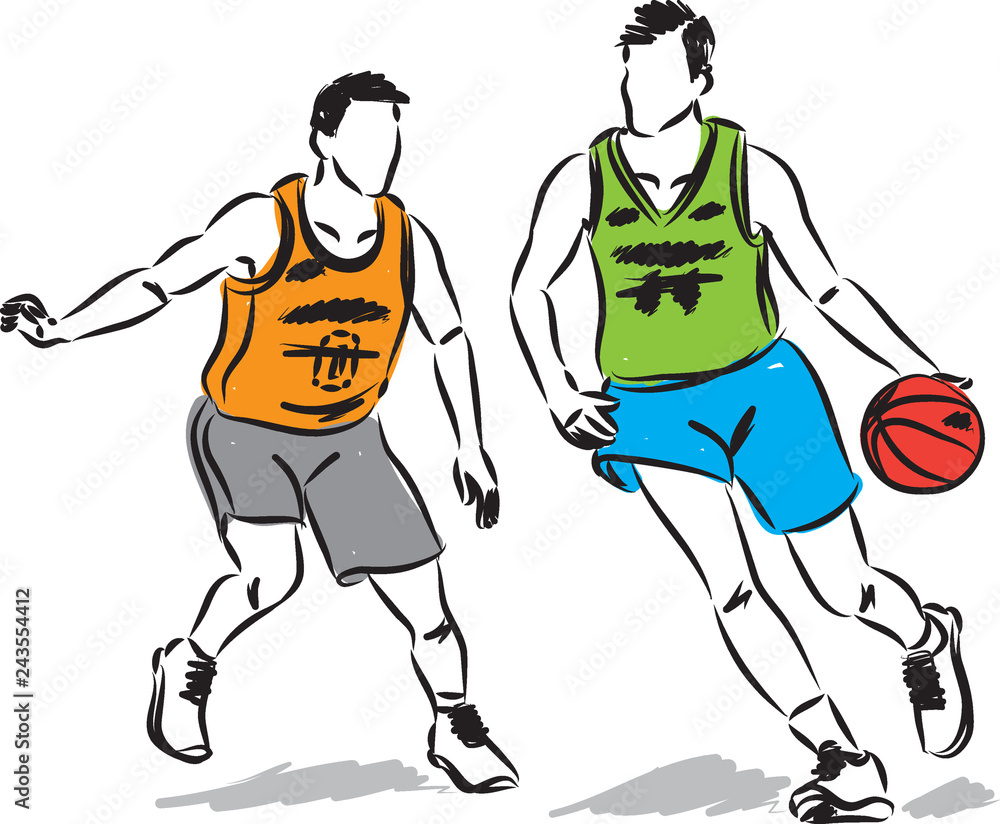 Fototapeta premium two basketball players with ball vector illustration