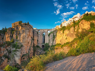 Canvas schilderij Ronda Puente Nuevo Puente Nuevo over Guadalevín rivier  © Horváth Botond