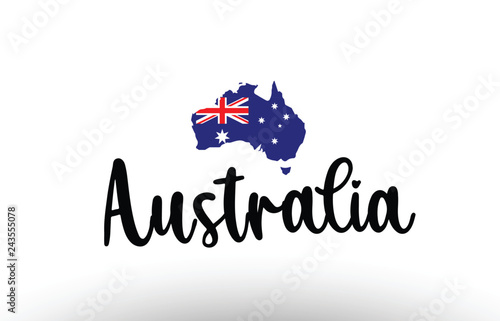 Australia country big text with flag inside map concept logo