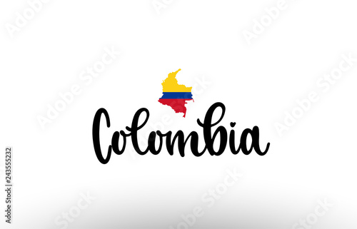 Colombia country big text with flag inside map concept logo