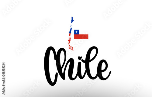 Chile country big text with flag inside map concept logo