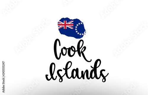 Cook Islands country big text with flag inside map concept logo