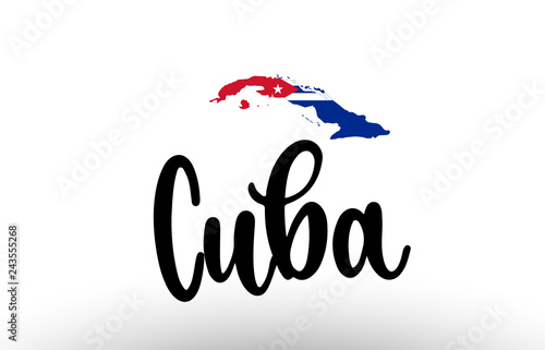 Cuba country big text with flag inside map concept logo