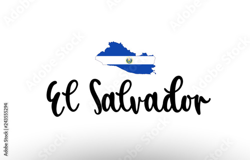 El Salvador country big text with flag inside map concept logo