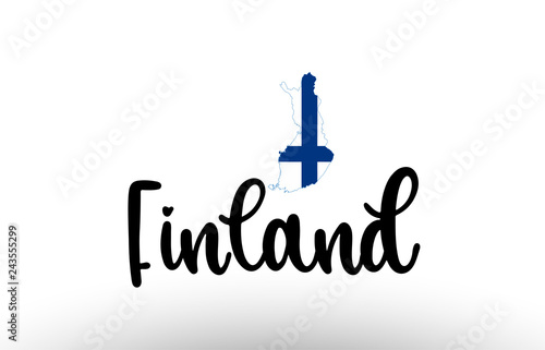 Finland country big text with flag inside map concept logo